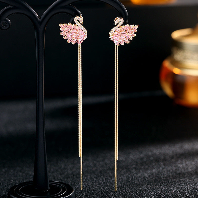 Two-piece tassel swan earrings