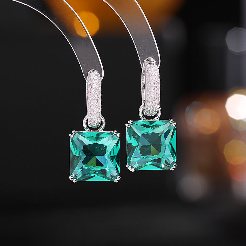 Niche design sugar cube earrings, detachable two-wear ultra-shiny square zircon earrings