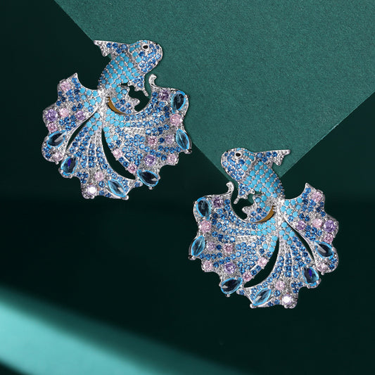 Luxury heavy-duty personality niche design earrings trendy temperament full of zircon earrings s925 silver needle goldfish earrings