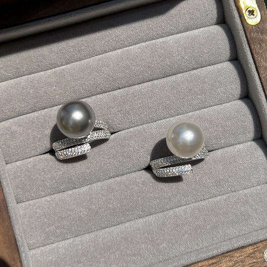 Full diamond hemp color pearl adjustable ring