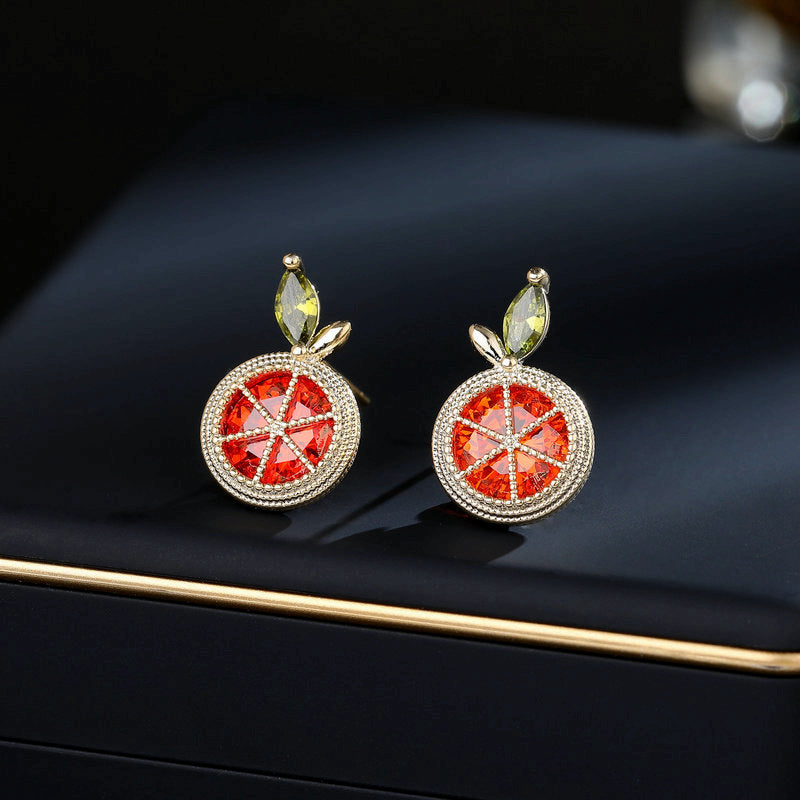 Sweet and fresh zircon inlaid orange lemon earrings