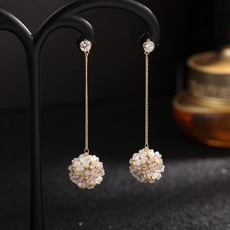 Cute flower ball ear hook personalized temperament shell flower earrings