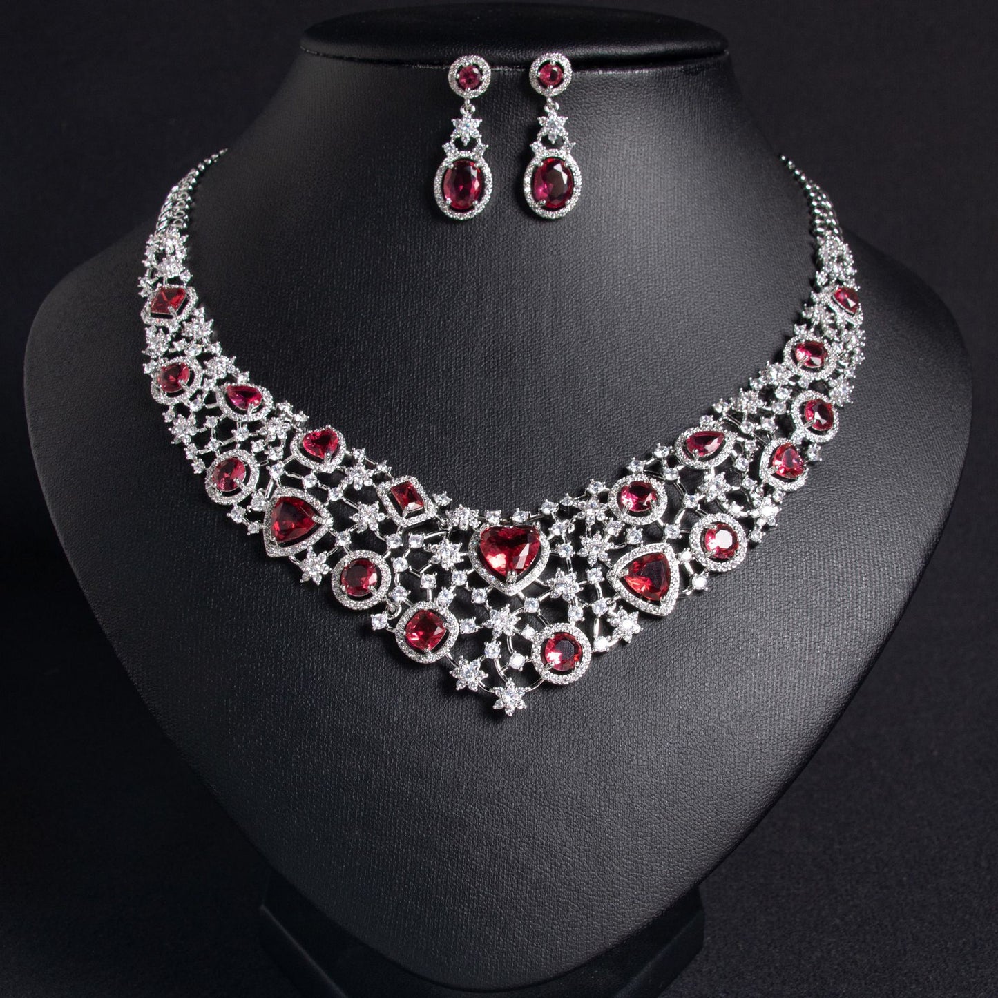 European and American new luxury zircon set necklace ear model noble and shiny full diamond temperament banquet bride necklace jewelry