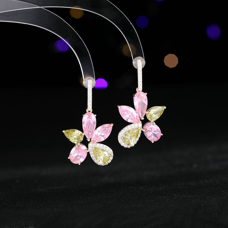 Fashion bright zircon inlaid design geometric irregular flower earrings