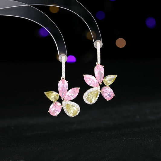 Fashion bright zircon inlaid design geometric irregular flower earrings