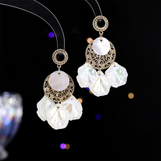 Retro exaggerated temperament shell long tassel earrings live broadcast hot earrings