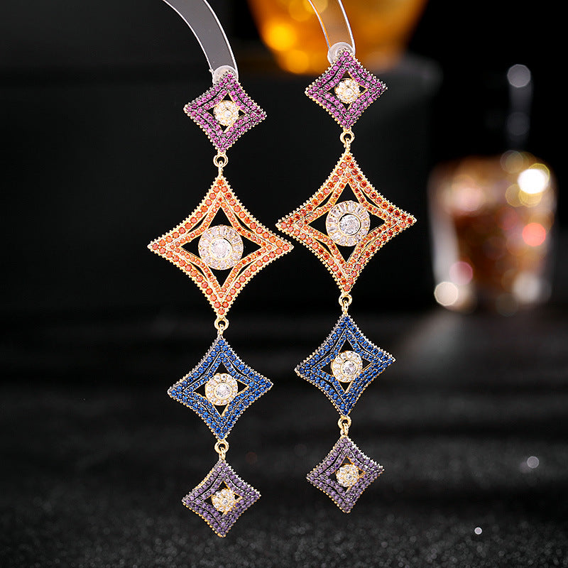 women's evening dress matching earrings exaggerated atmosphere geometric diamond long earrings