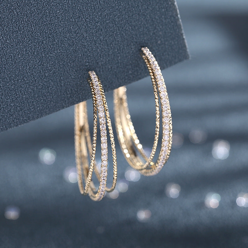 Exaggerated hoop earrings S925 silver needle temperament personalized zircon earrings