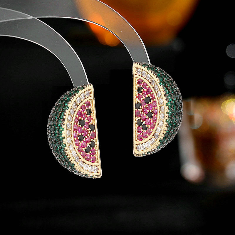 Zircon inlaid fresh and super fairy temperament fruit watermelon earrings