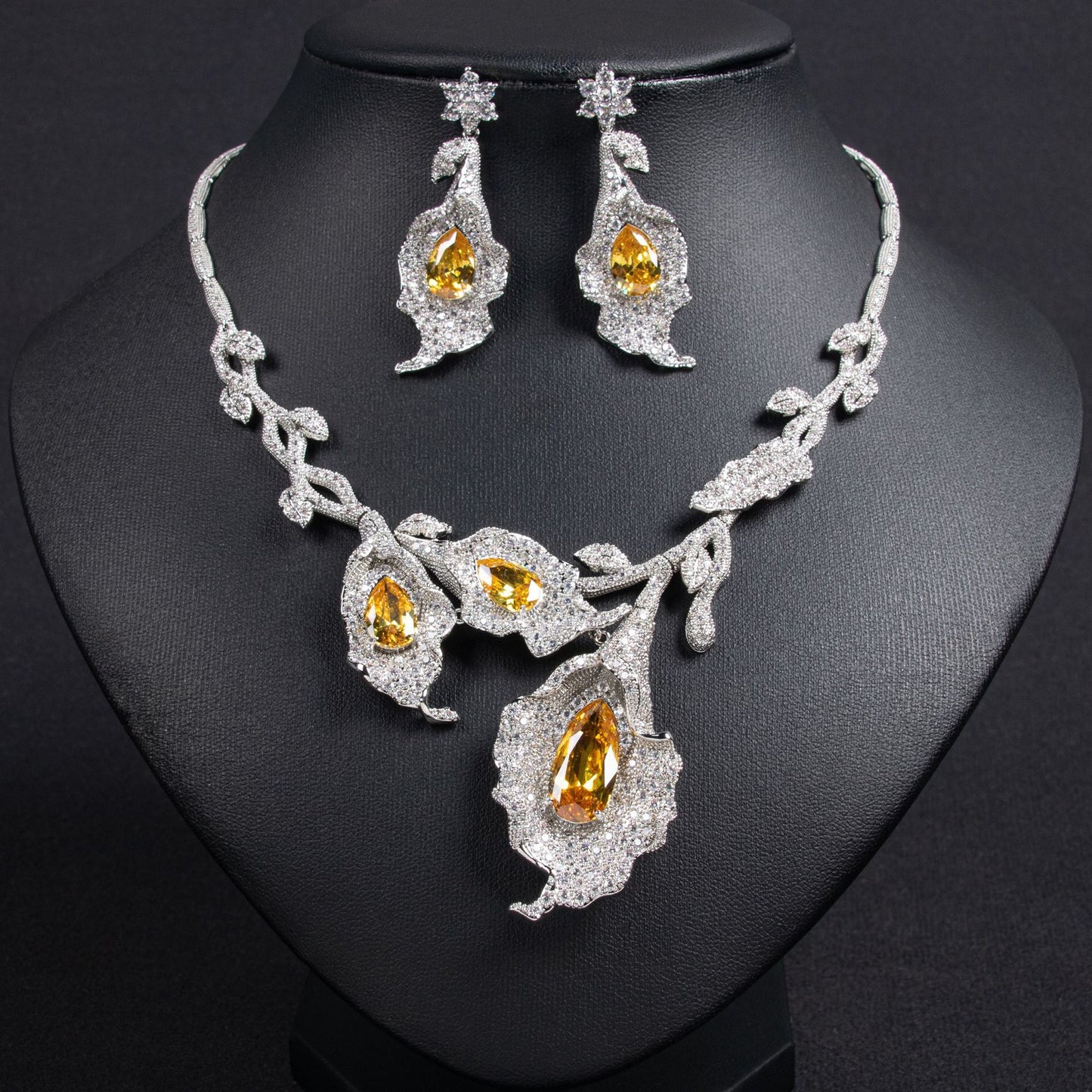 European and American high-end temperament flower bride zircon necklace ethnic style personality flower zircon earring set