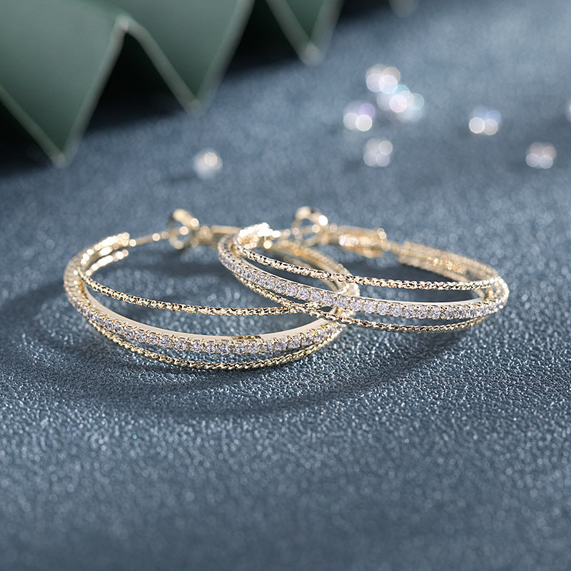 Exaggerated hoop earrings S925 silver needle temperament personalized zircon earrings