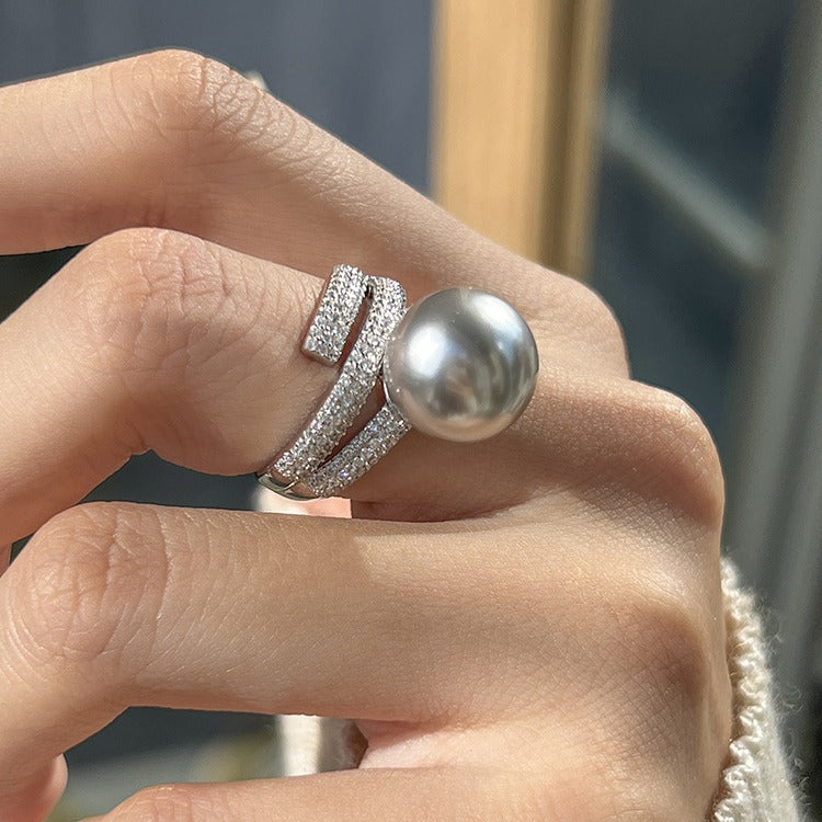 Full diamond hemp color pearl adjustable ring