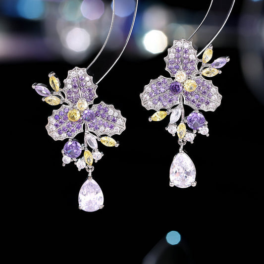 Brilliant zircon full inlaid water drop flower earrings