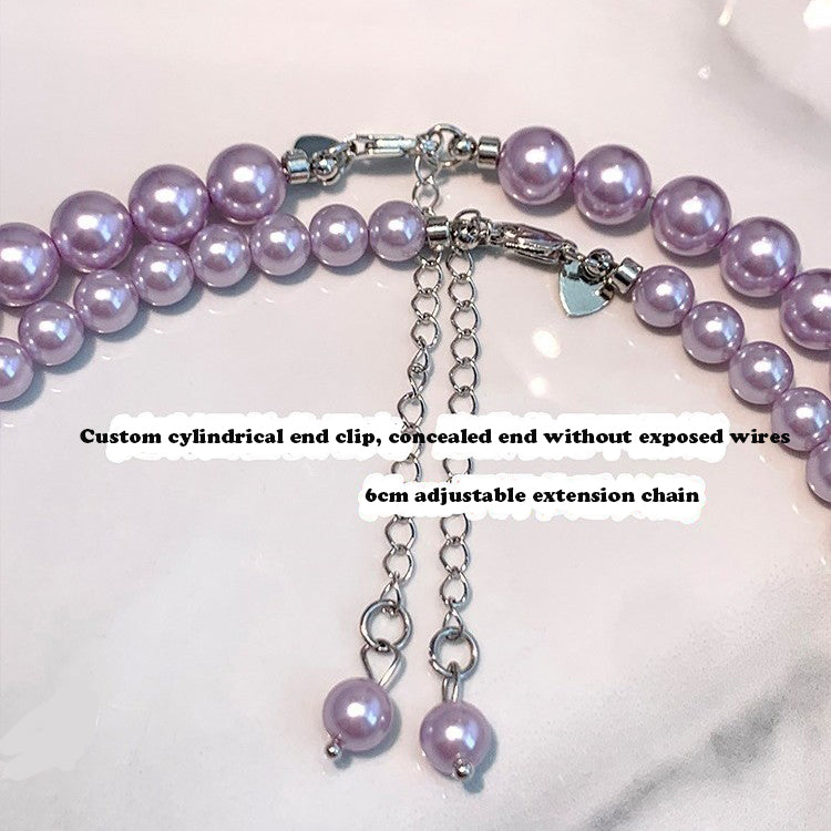 Lavender purple pearl necklace for women, perfect round flawless light bulb, light luxury stacking necklace, clavicle chain