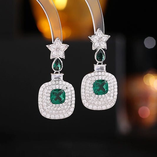 Bridal wedding accessories zircon inlaid five-pointed star square earrings