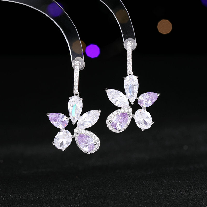 Fashion bright zircon inlaid design geometric irregular flower earrings