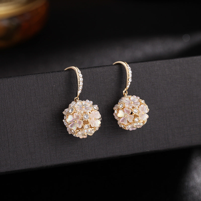 Cute flower ball ear hook personalized temperament shell flower earrings