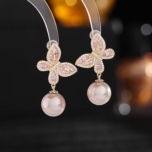 fashionable commuter earrings butterfly pearl earrings