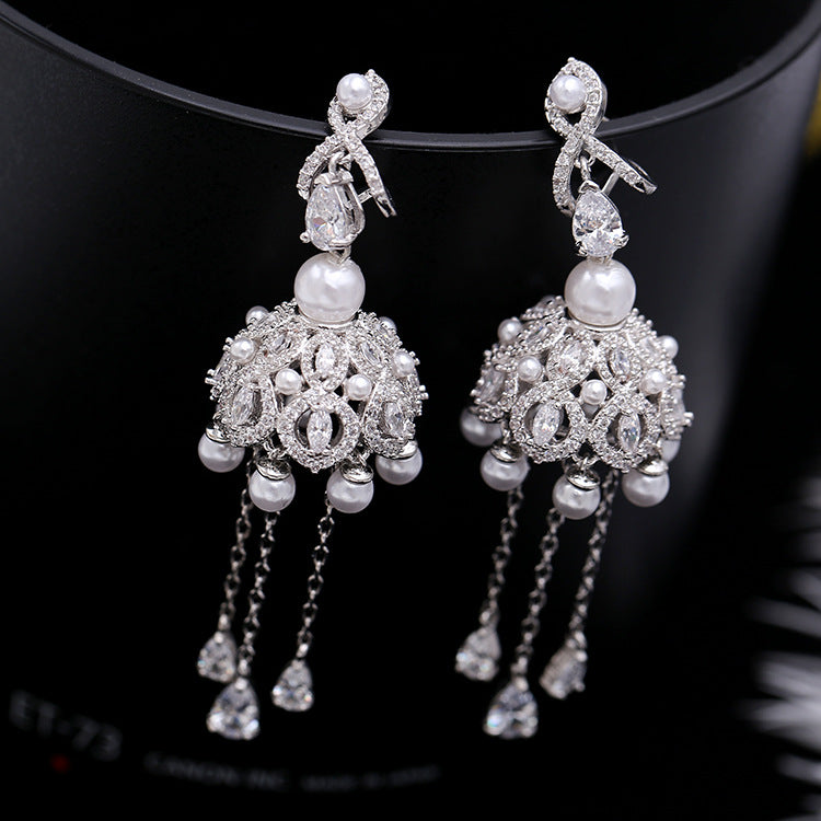 Retro wind chime earrings tassel pearl bell earrings