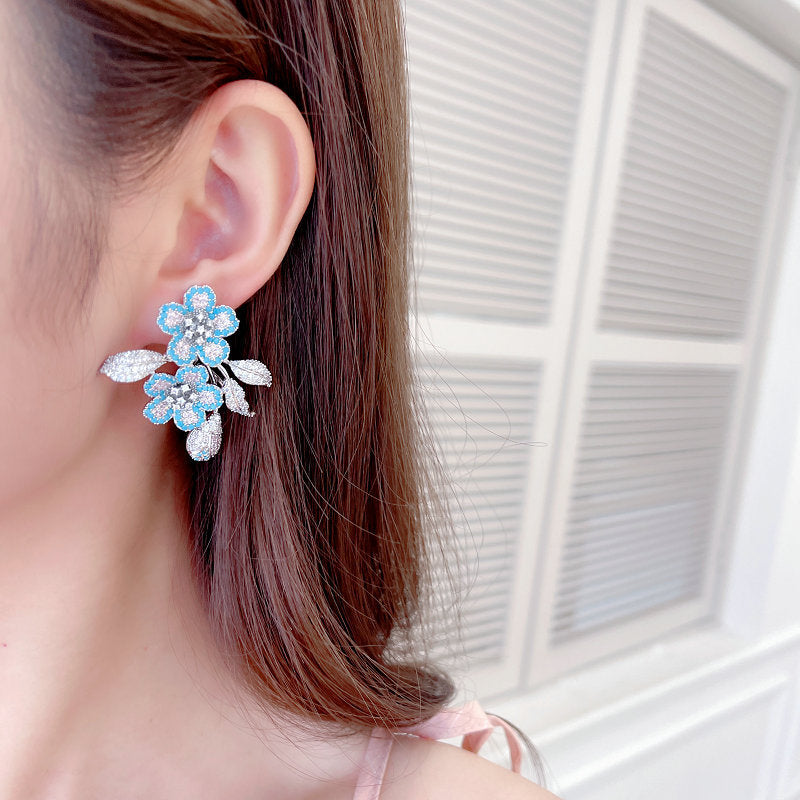 New light luxury micro-studded zirconium flower earrings exaggerated atmosphere heavy earrings