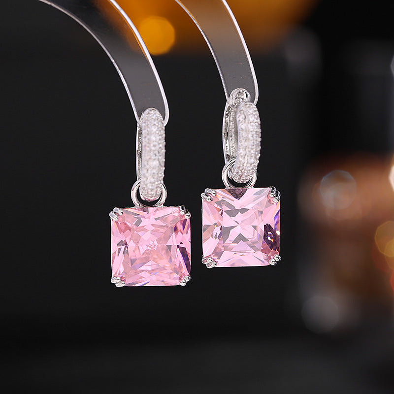 Niche design sugar cube earrings, detachable two-wear ultra-shiny square zircon earrings