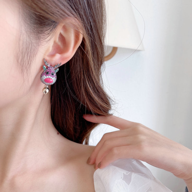 Christmas gift for women, festive atmosphere, light luxury, fashionable, high-end bell elk earrings