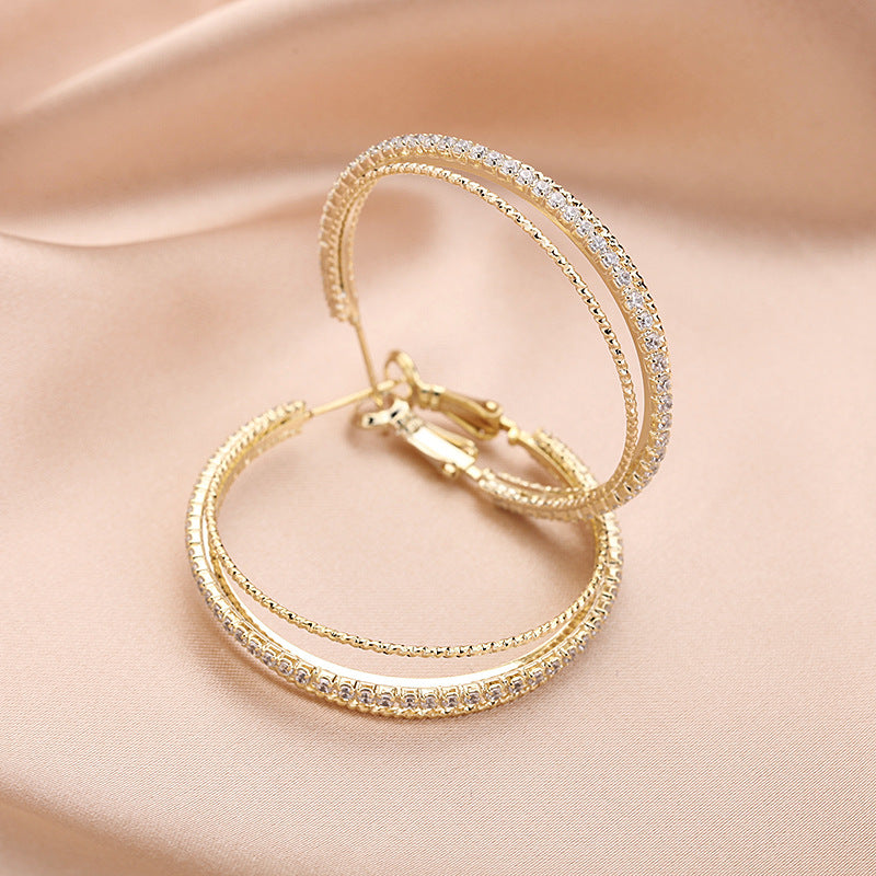 Exaggerated hoop earrings S925 silver needle temperament personalized zircon earrings