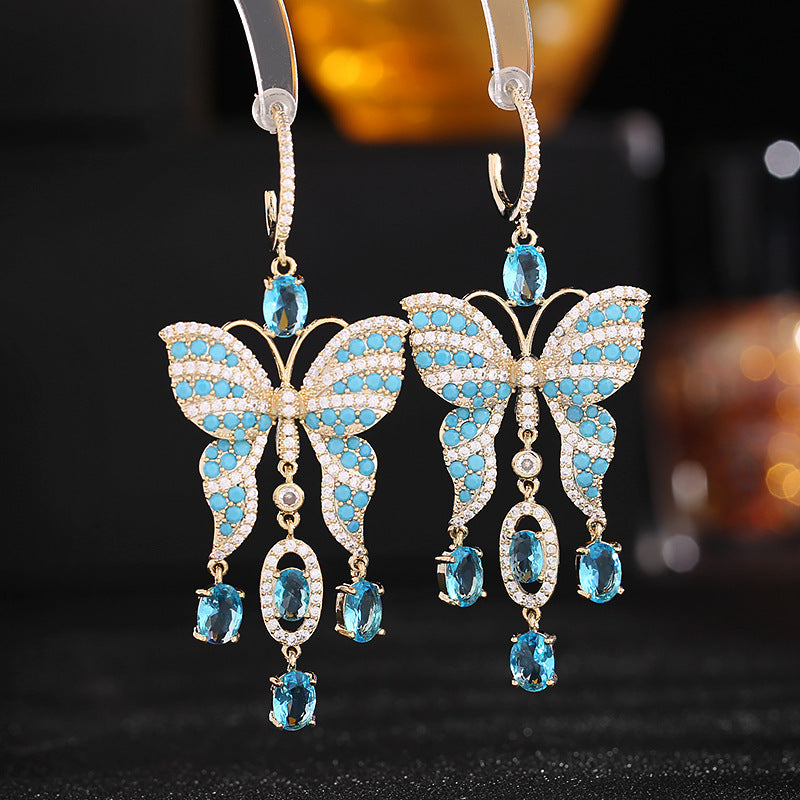 Light luxury fashion super fairy temperament long butterfly tassel earrings