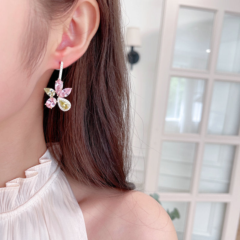 Fashion bright zircon inlaid design geometric irregular flower earrings