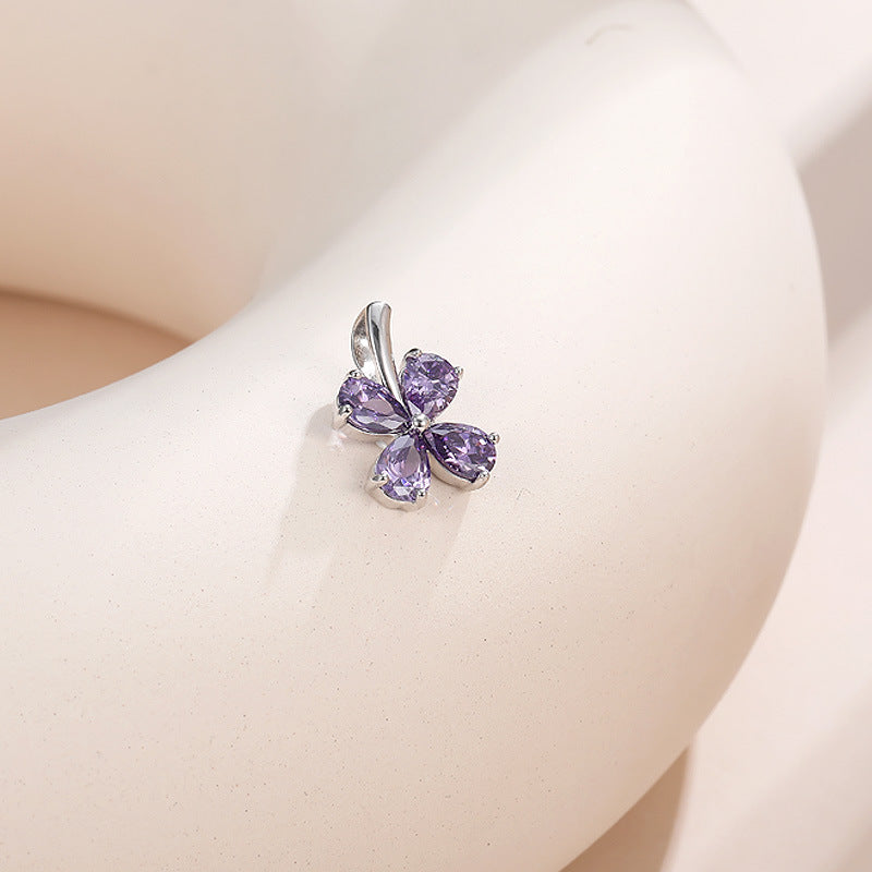 Sterling silver four-leaf clover pendant fashionable purple zircon necklace