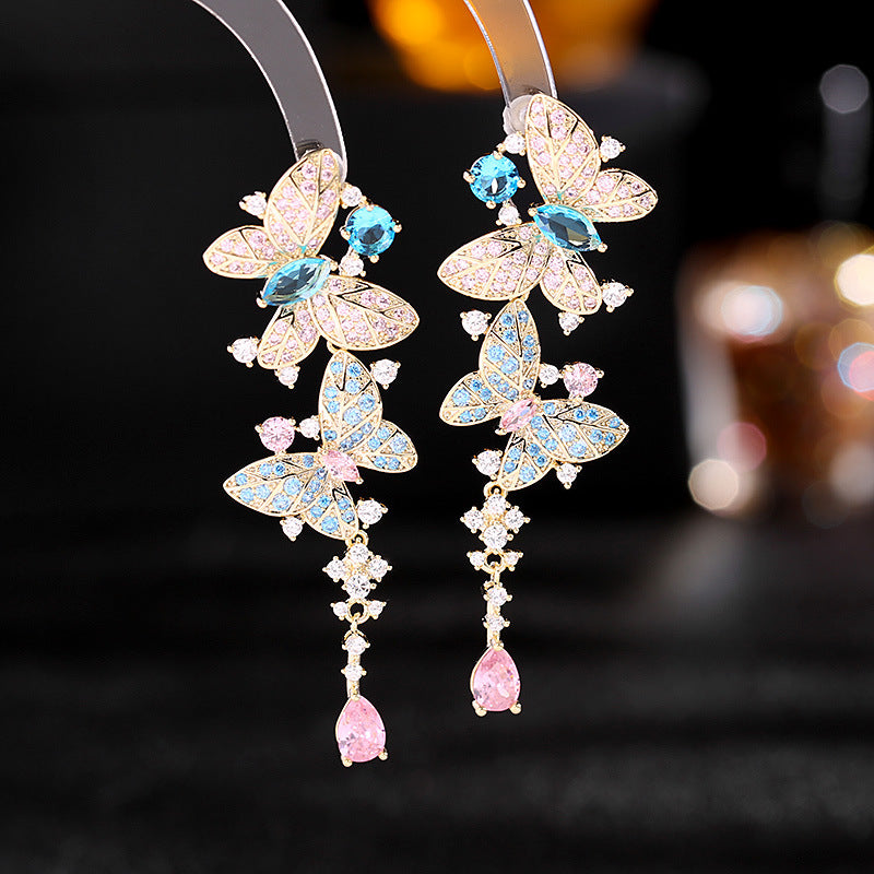 Atmospheric water drop earrings, creative design, dancing butterfly earrings