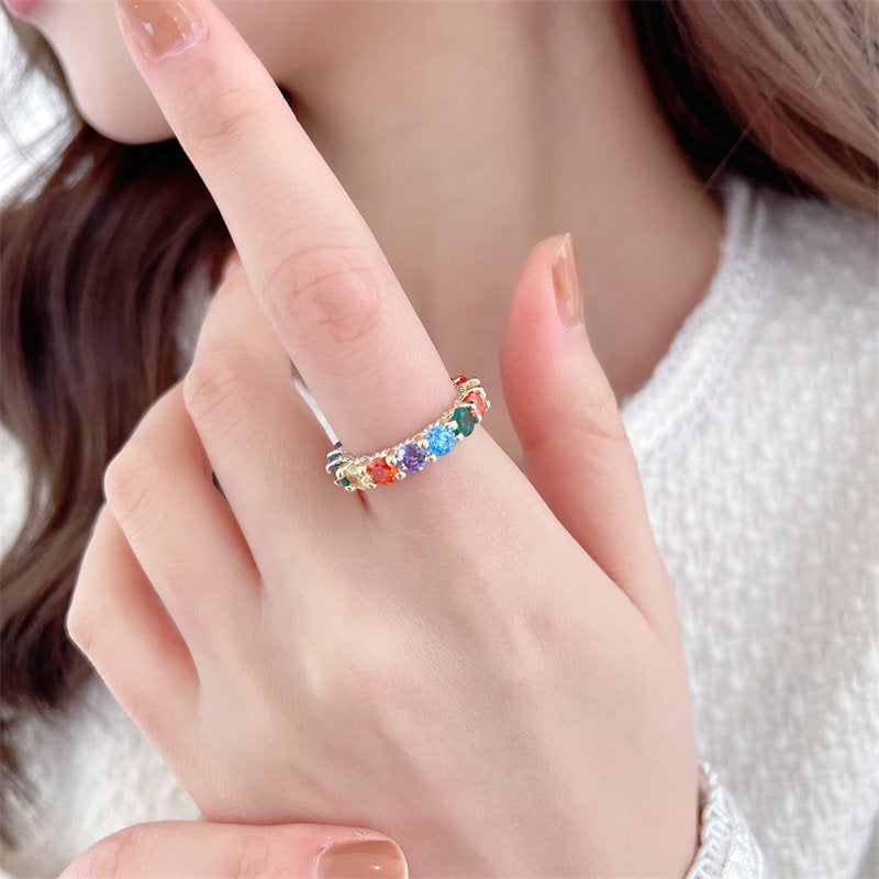 Light luxury design high-end candy color rainbow ring