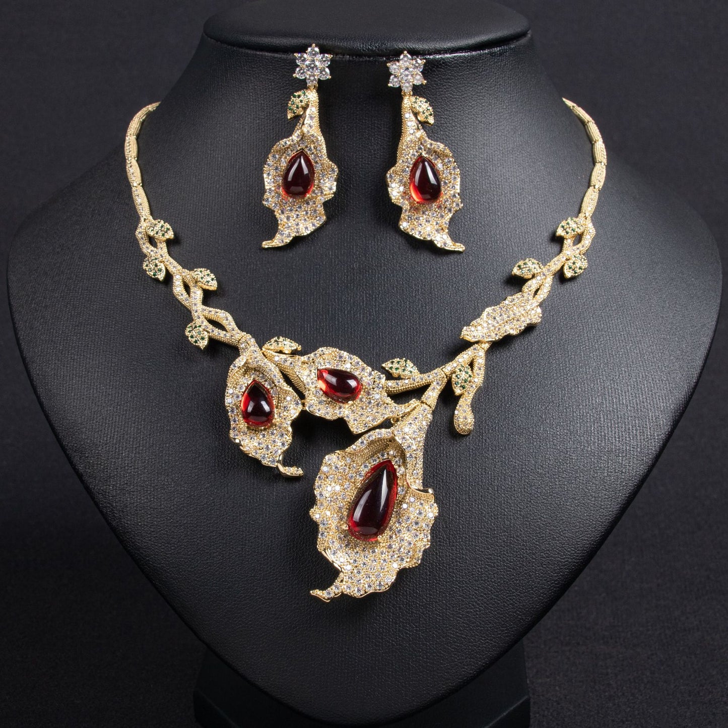 European and American high-end temperament flower bride zircon necklace ethnic style personality flower zircon earring set