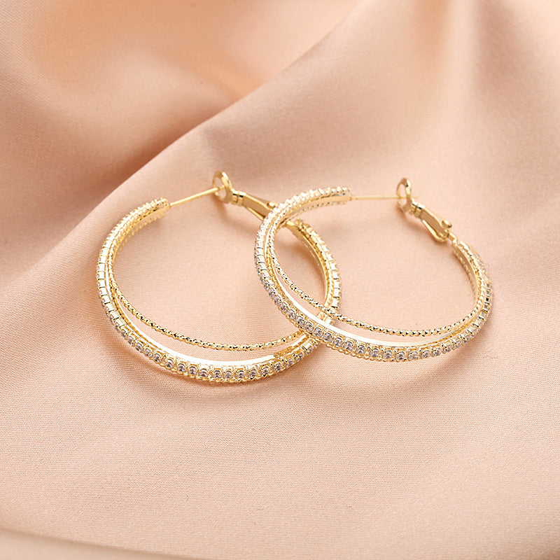 Exaggerated hoop earrings S925 silver needle temperament personalized zircon earrings