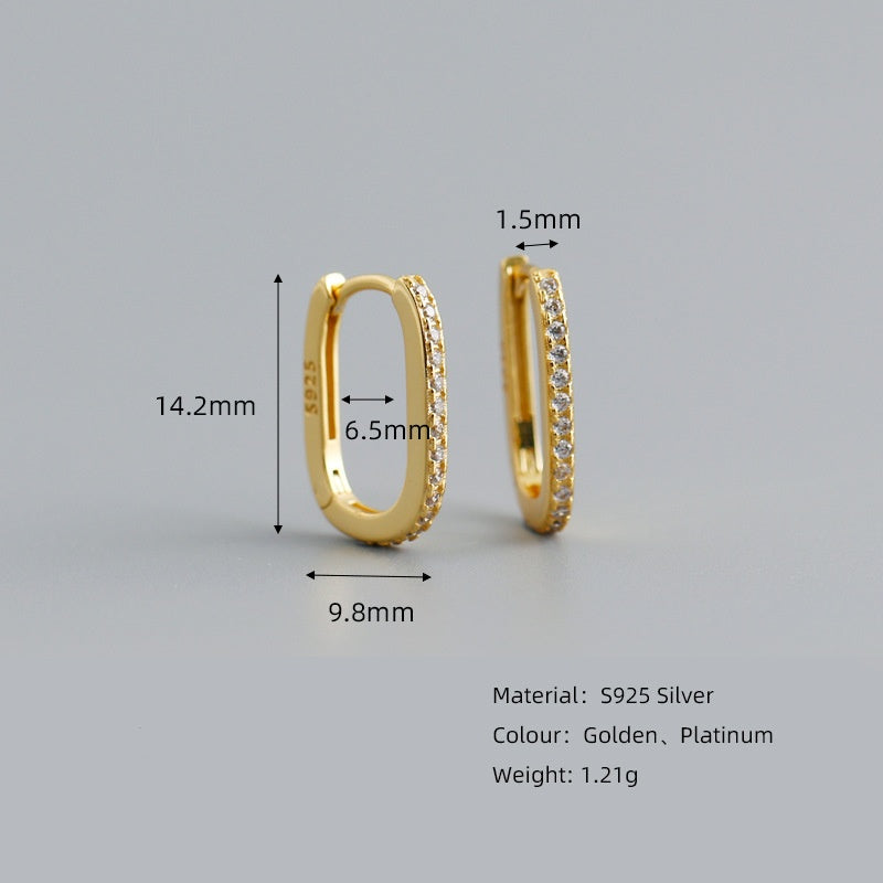 European and American personality ins diamond zircon sterling silver hoop earrings for women