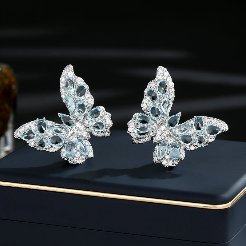 New European and American earrings heavy industry three-dimensional butterfly earrings