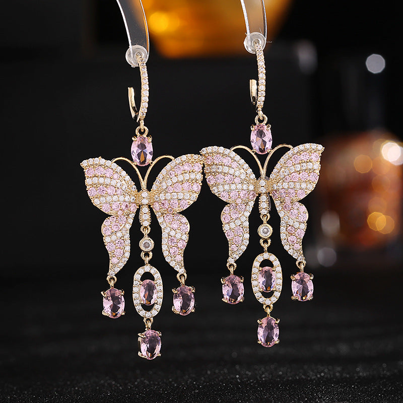 Light luxury fashion super fairy temperament long butterfly tassel earrings