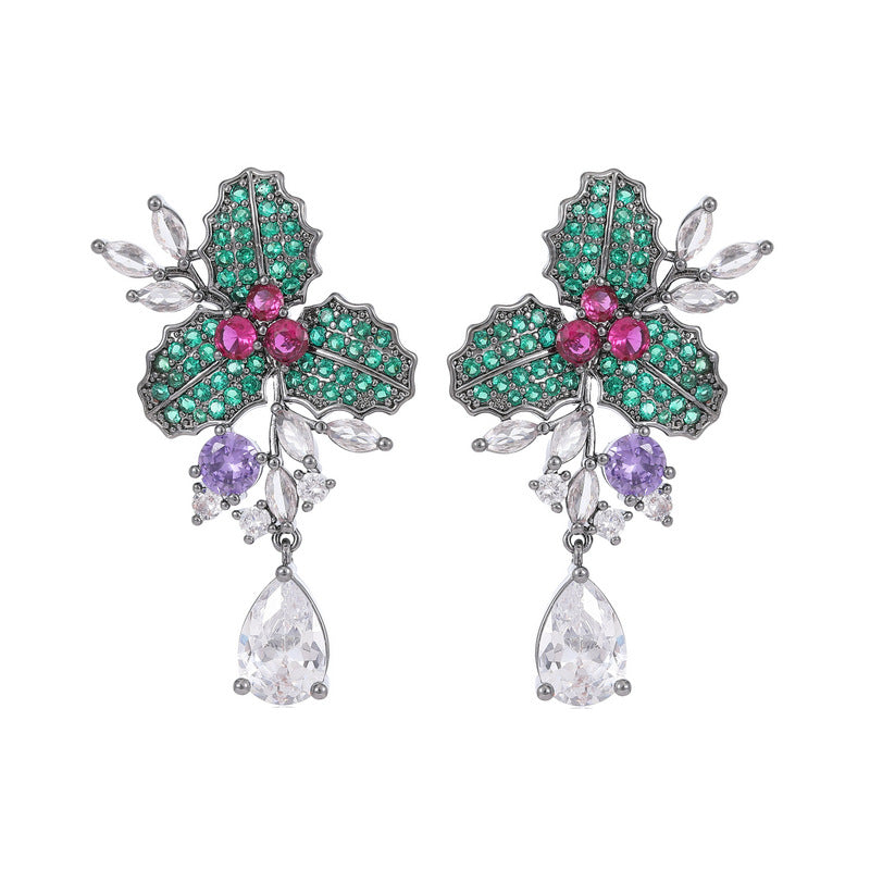 Brilliant zircon full inlaid water drop flower earrings