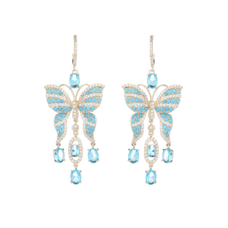 Light luxury fashion super fairy temperament long butterfly tassel earrings