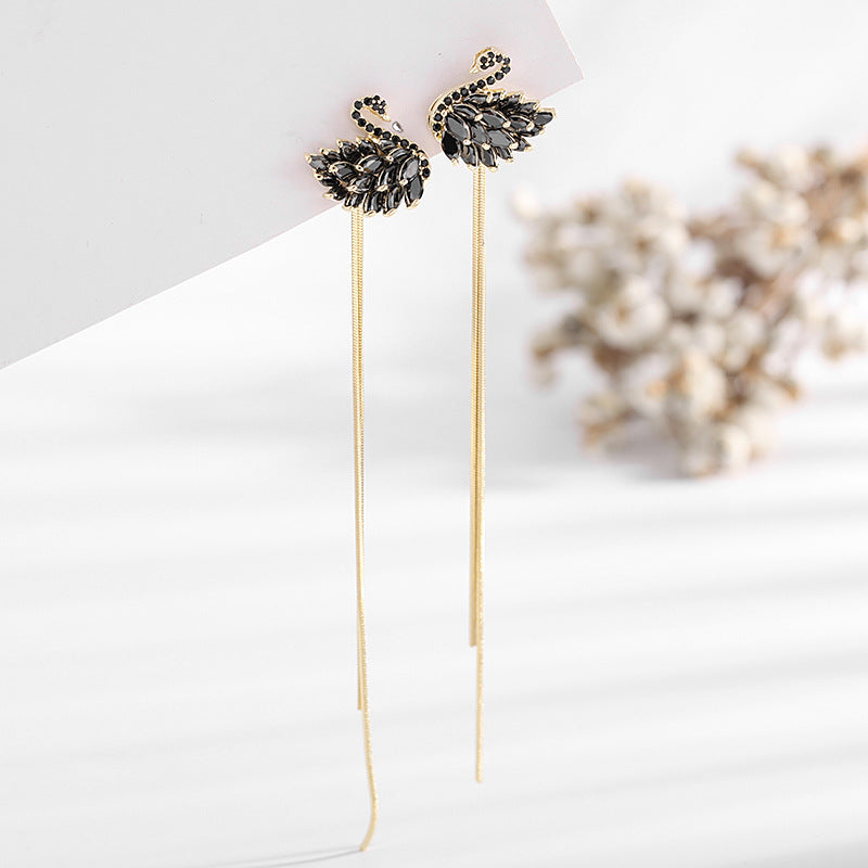 Two-piece tassel swan earrings