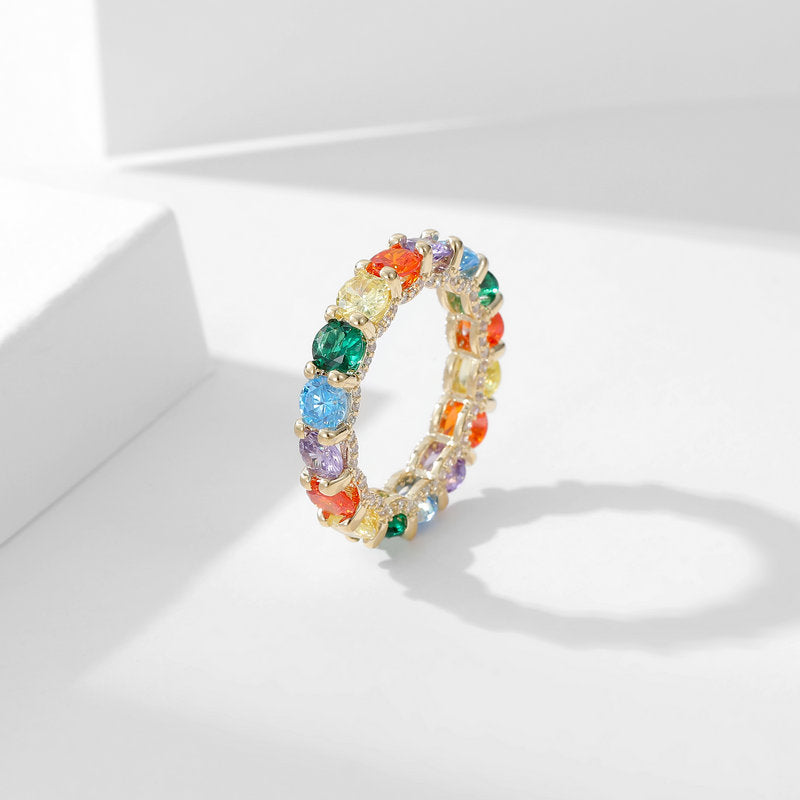 Light luxury design high-end candy color rainbow ring