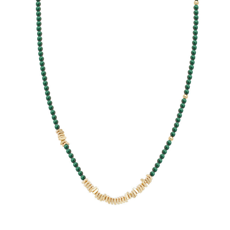 Natural malachite sterling silver necklace for women French retro beaded clavicle necklace accessories high-end necklace