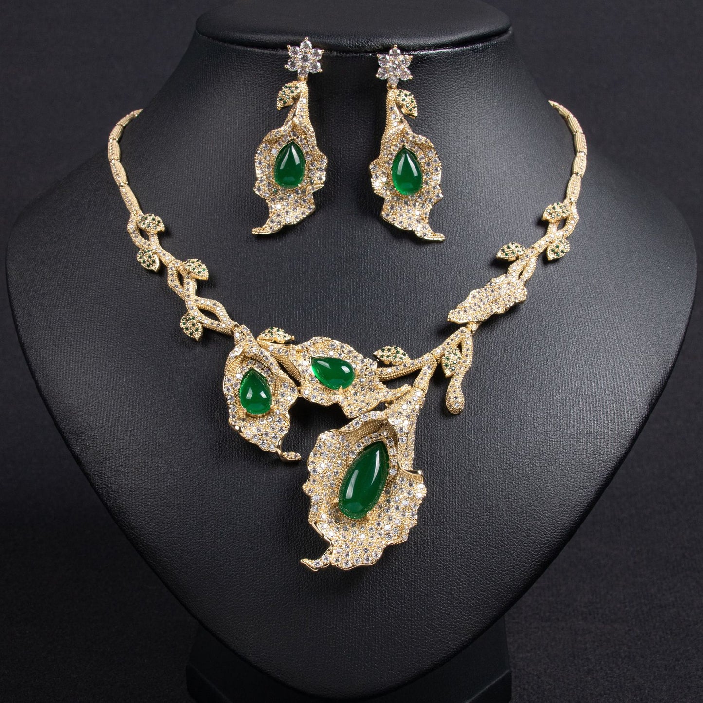 European and American high-end temperament flower bride zircon necklace ethnic style personality flower zircon earring set