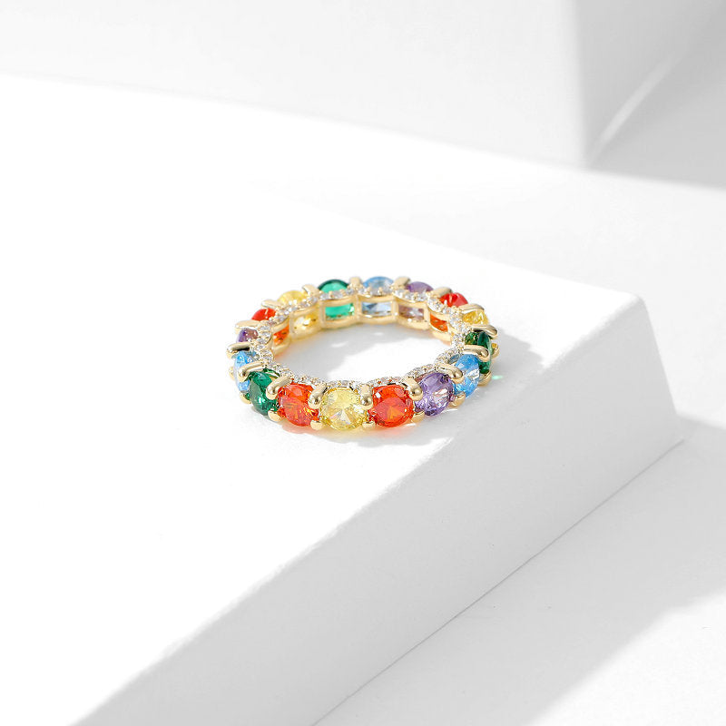 Light luxury design high-end candy color rainbow ring