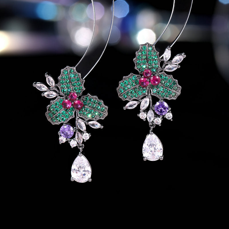 Brilliant zircon full inlaid water drop flower earrings