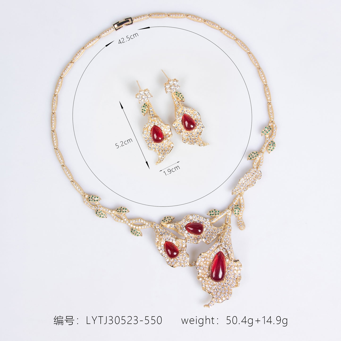 European and American high-end temperament flower bride zircon necklace ethnic style personality flower zircon earring set